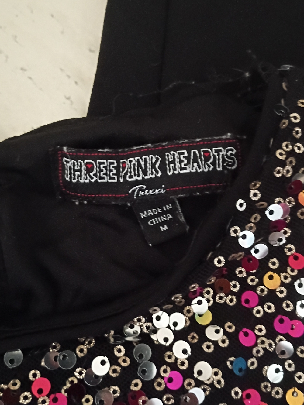 Three Pink Hearts Girls Black Sequin Jumpsuit with Bow - Picture 2 of 3